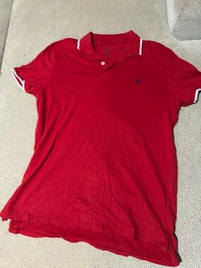 American Eagle Outfitters Red Polo Shirt with White Trim